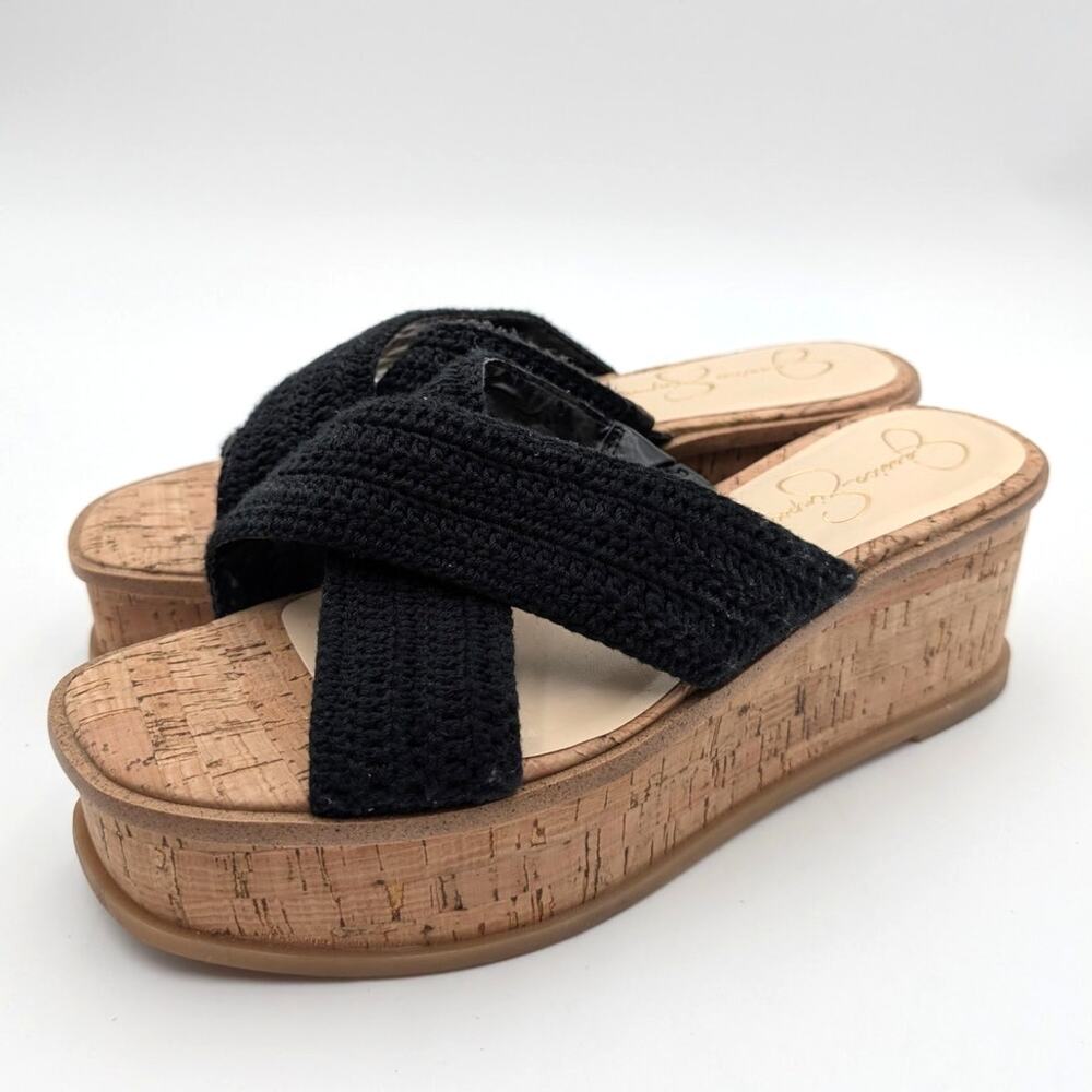 Jessica Simpson Ediza Women's Crochet Platform Sandals Black Size US8.5M EU39.5